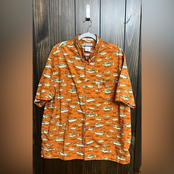 COLUMBIA SPORTSWEAR ORANGE FISH PRINT ALL OVER DEEP SEA FISHING SHIRT MENS XL - Picture 5 of 10